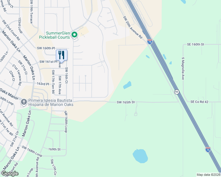map of restaurants, bars, coffee shops, grocery stores, and more near 16318 Southwest 14th Avenue Road in Ocala