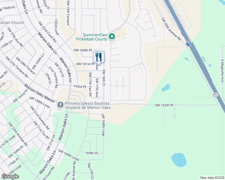 map of restaurants, bars, coffee shops, grocery stores, and more near 16404 Southwest 14th Court in Ocala