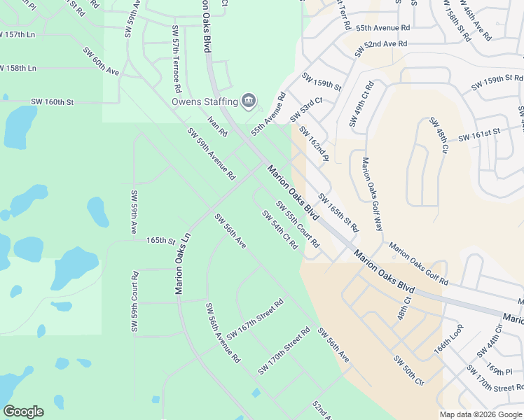 map of restaurants, bars, coffee shops, grocery stores, and more near 16395 Southwest 54th Court Road in Ocala