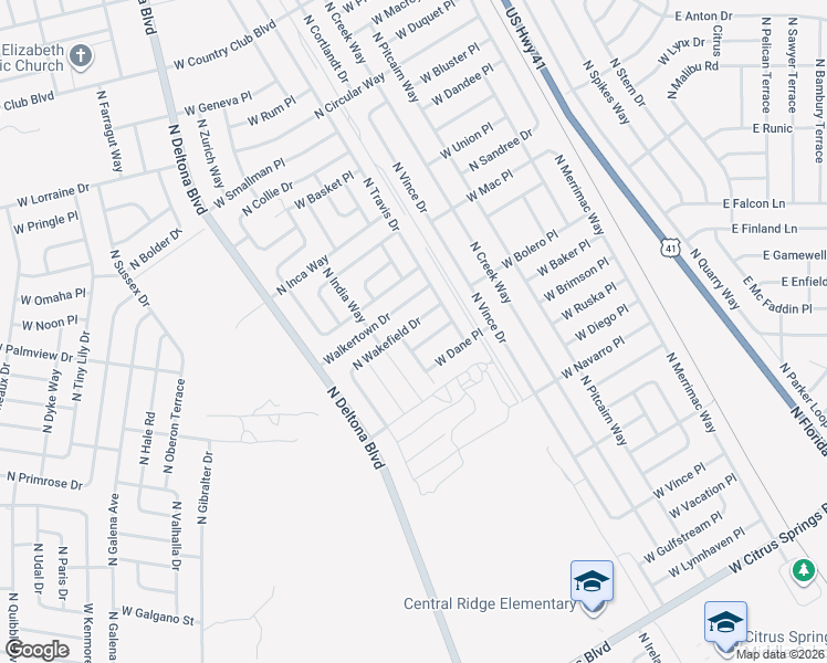 map of restaurants, bars, coffee shops, grocery stores, and more near 8241 North Wakefield Drive in Dunnellon