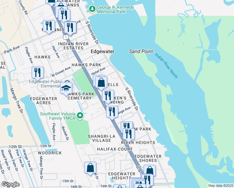 map of restaurants, bars, coffee shops, grocery stores, and more near 923 Fernald Street in Edgewater