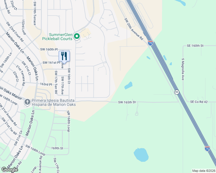 map of restaurants, bars, coffee shops, grocery stores, and more near 16264 Southwest 14th Avenue Road in Ocala