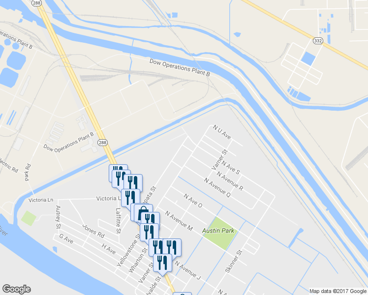map of restaurants, bars, coffee shops, grocery stores, and more near 2238 Zapata Street in Freeport