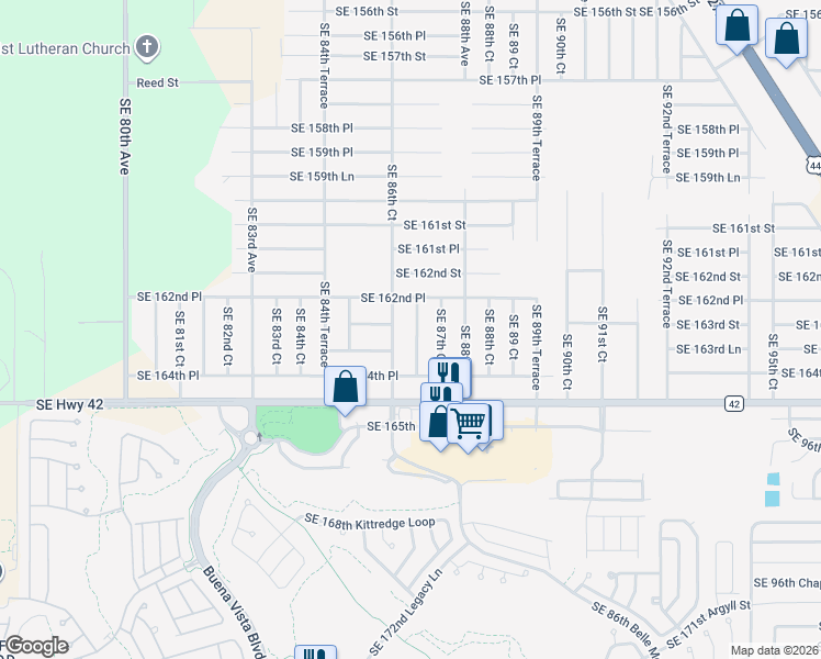 map of restaurants, bars, coffee shops, grocery stores, and more near 16338 Southeast 87th Avenue in Marion County