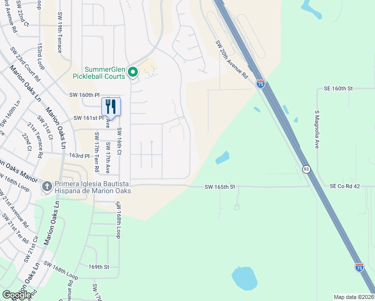 map of restaurants, bars, coffee shops, grocery stores, and more near 16264 Southwest 14th Avenue Road in Ocala
