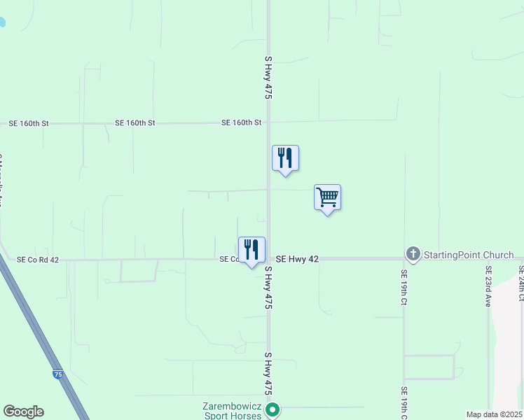 map of restaurants, bars, coffee shops, grocery stores, and more near 16340 South Highway 475 in Summerfield