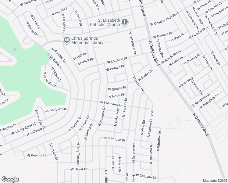 map of restaurants, bars, coffee shops, grocery stores, and more near 1492 West Omaha Place in Citrus Springs