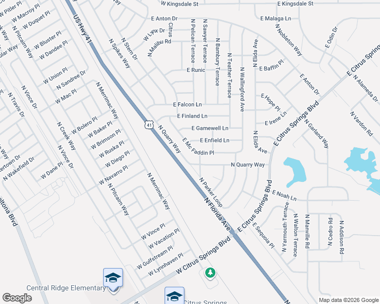map of restaurants, bars, coffee shops, grocery stores, and more near 8293 North Quarry Way in Citrus Springs