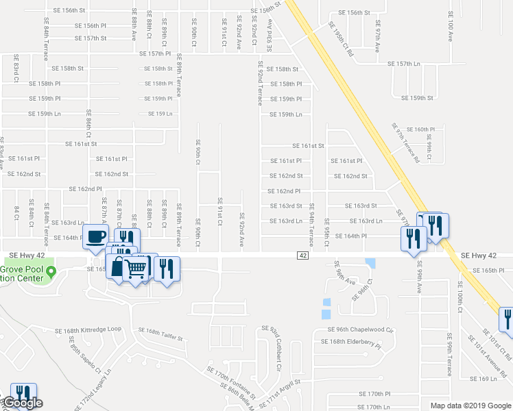 map of restaurants, bars, coffee shops, grocery stores, and more near 16298 Southeast 92nd Terrace in Summerfield