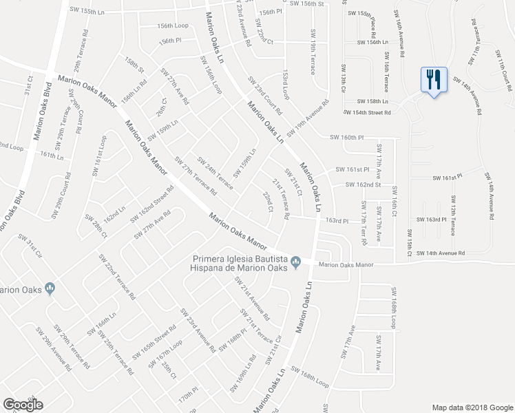 map of restaurants, bars, coffee shops, grocery stores, and more near 2208 Southwest 163rd Lane in Ocala
