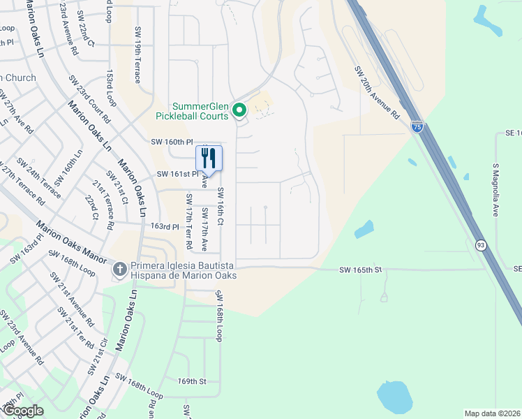 map of restaurants, bars, coffee shops, grocery stores, and more near 16333 Southwest 13th Terrace in Ocala