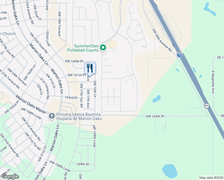 map of restaurants, bars, coffee shops, grocery stores, and more near 16333 Southwest 13th Terrace in Ocala