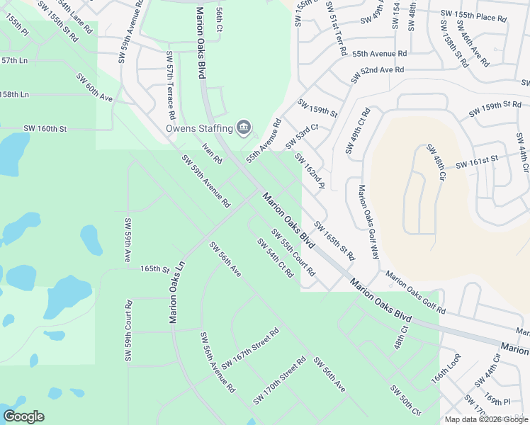 map of restaurants, bars, coffee shops, grocery stores, and more near 16375 Southwest 54th Court Road in Ocala