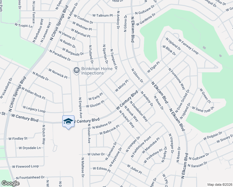 map of restaurants, bars, coffee shops, grocery stores, and more near 8348 North Brook Way in Citrus Springs