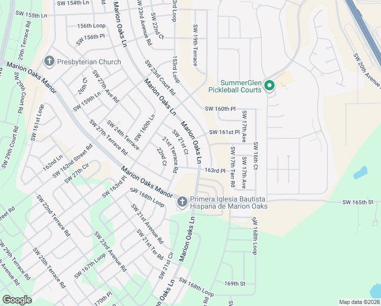 map of restaurants, bars, coffee shops, grocery stores, and more near 16215 Southwest 21st Court in Ocala