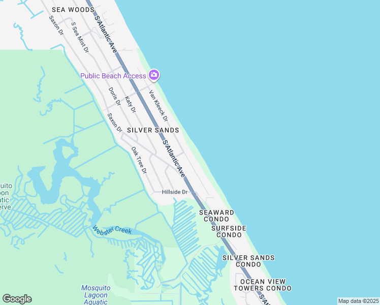 map of restaurants, bars, coffee shops, grocery stores, and more near 4647 Van Kleeck Drive in New Smyrna Beach