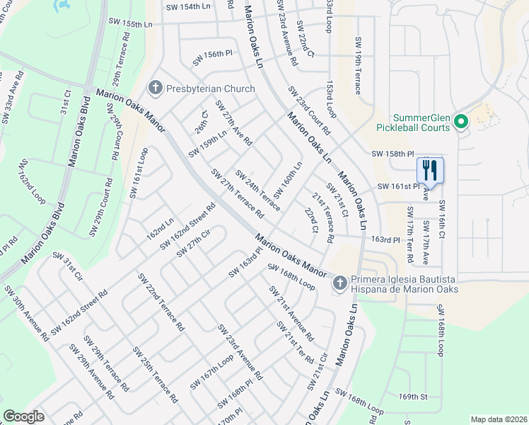map of restaurants, bars, coffee shops, grocery stores, and more near 16270 Southwest 24th Terrace in Ocala