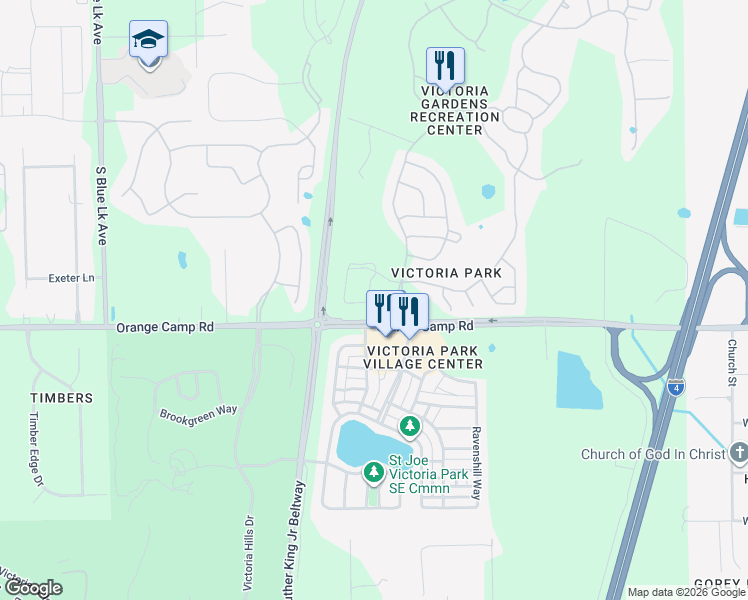 map of restaurants, bars, coffee shops, grocery stores, and more near 262 Old Moss Circle in DeLand