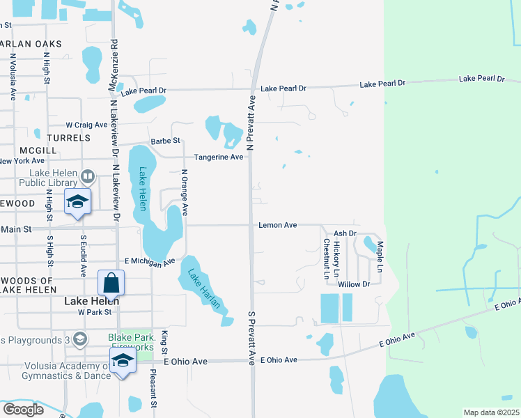 map of restaurants, bars, coffee shops, grocery stores, and more near 151 North Prevatt Avenue in Lake Helen