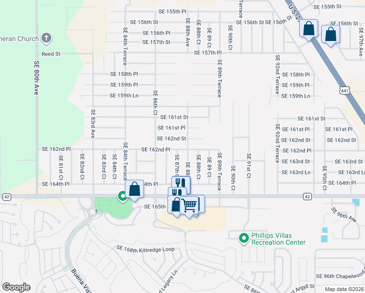map of restaurants, bars, coffee shops, grocery stores, and more near 8763 Southeast 162nd Place in Summerfield
