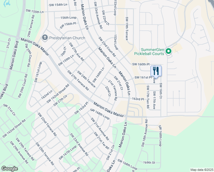 map of restaurants, bars, coffee shops, grocery stores, and more near 16183 22nd Court in Ocala