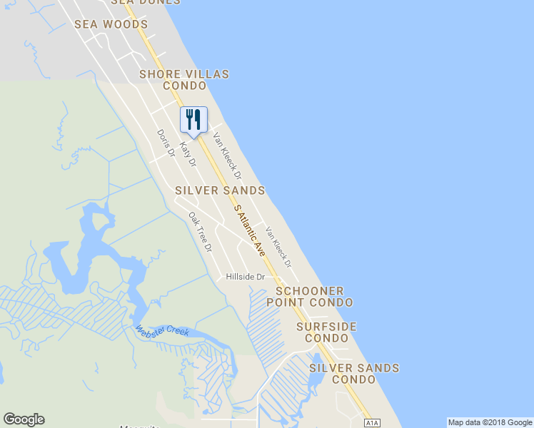 map of restaurants, bars, coffee shops, grocery stores, and more near 4647 Van Kleeck Drive in New Smyrna Beach