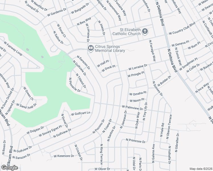 map of restaurants, bars, coffee shops, grocery stores, and more near 8400 North Pocono Drive in Citrus Springs
