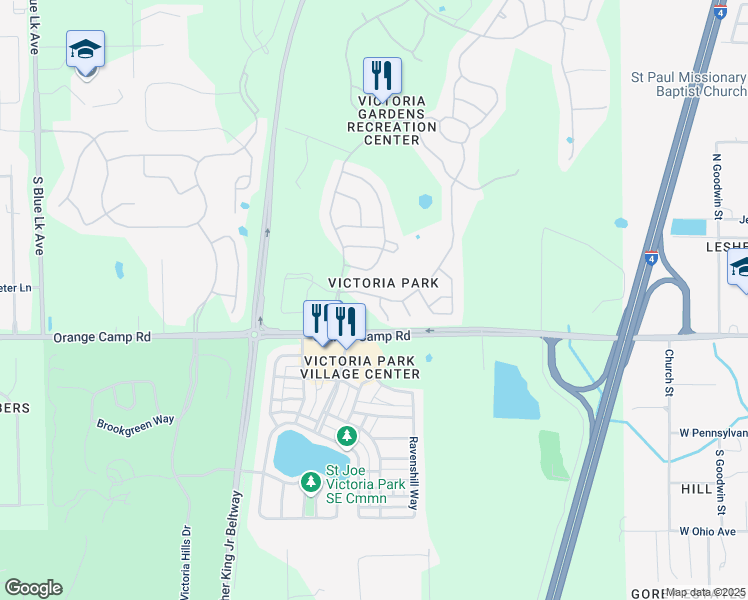 map of restaurants, bars, coffee shops, grocery stores, and more near 100 Apremont Court in DeLand