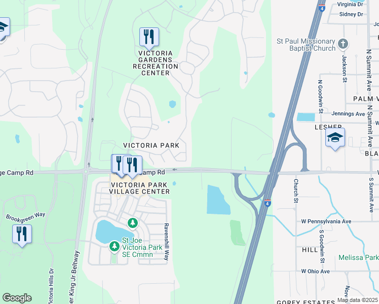 map of restaurants, bars, coffee shops, grocery stores, and more near 300 Stonington Way in DeLand