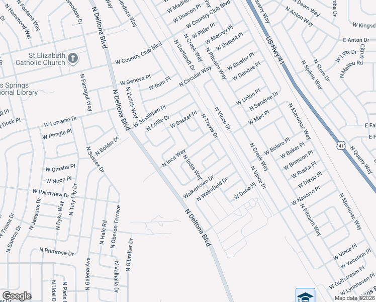 map of restaurants, bars, coffee shops, grocery stores, and more near 8372 North Inca Way in Citrus Springs
