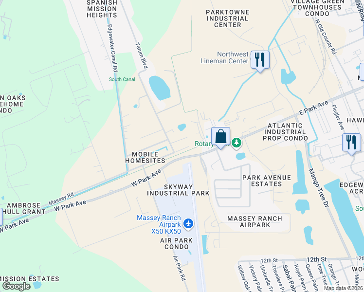 map of restaurants, bars, coffee shops, grocery stores, and more near 1089 Massey Road in New Smyrna Beach