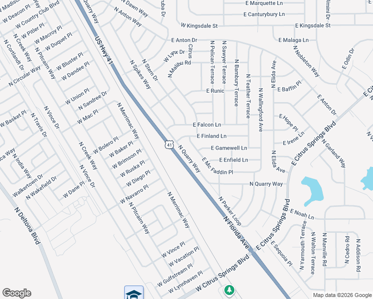 map of restaurants, bars, coffee shops, grocery stores, and more near 8393 North Quarry Way in Citrus Springs