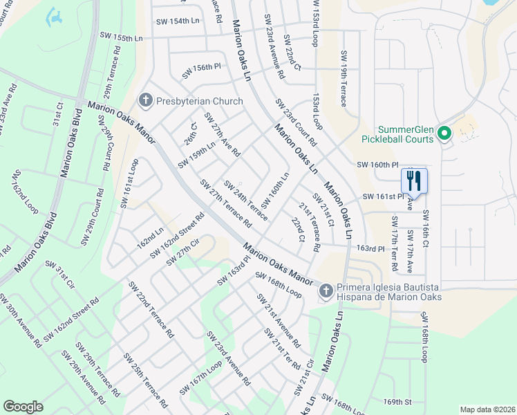 map of restaurants, bars, coffee shops, grocery stores, and more near 16270 Southwest 24th Terrace in Ocala