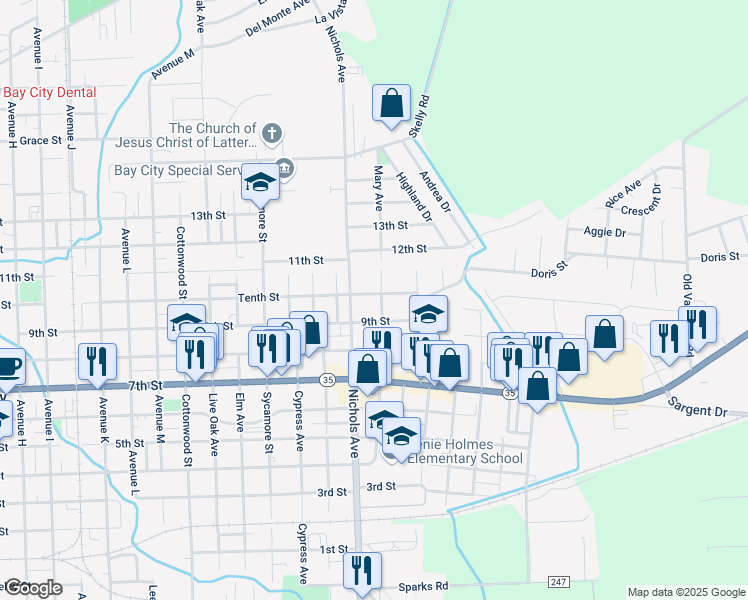 map of restaurants, bars, coffee shops, grocery stores, and more near 1821 Mary Avenue in Bay City