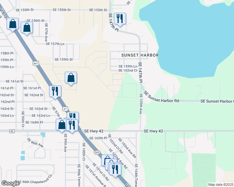 map of restaurants, bars, coffee shops, grocery stores, and more near 16200 Southeast 105th Avenue in Summerfield