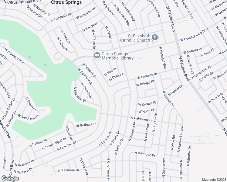 map of restaurants, bars, coffee shops, grocery stores, and more near 8400 North Pocono Drive in Citrus Springs