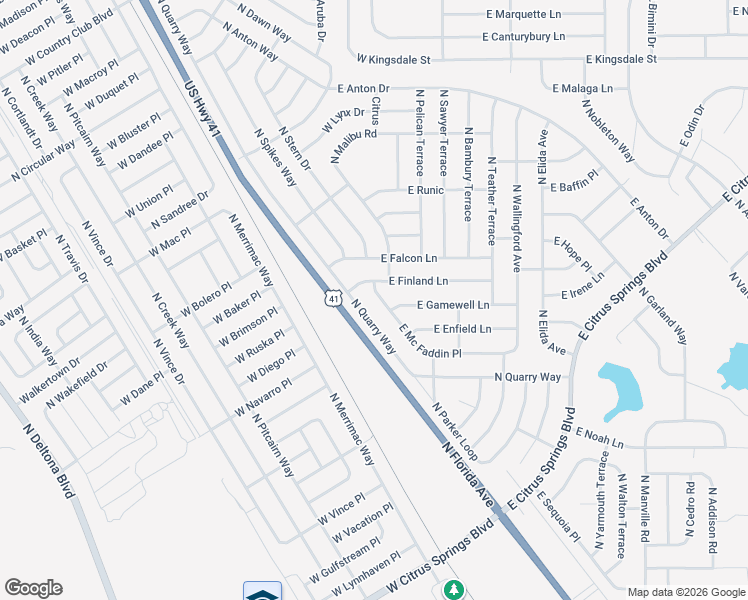map of restaurants, bars, coffee shops, grocery stores, and more near 8393 North Quarry Way in Citrus Springs