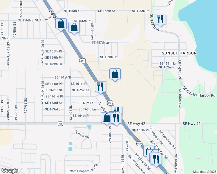 map of restaurants, bars, coffee shops, grocery stores, and more near 16225-16491 Highway 500 in Summerfield