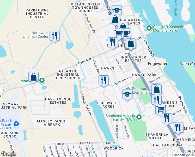 map of restaurants, bars, coffee shops, grocery stores, and more near 219 Flagler Avenue in Edgewater