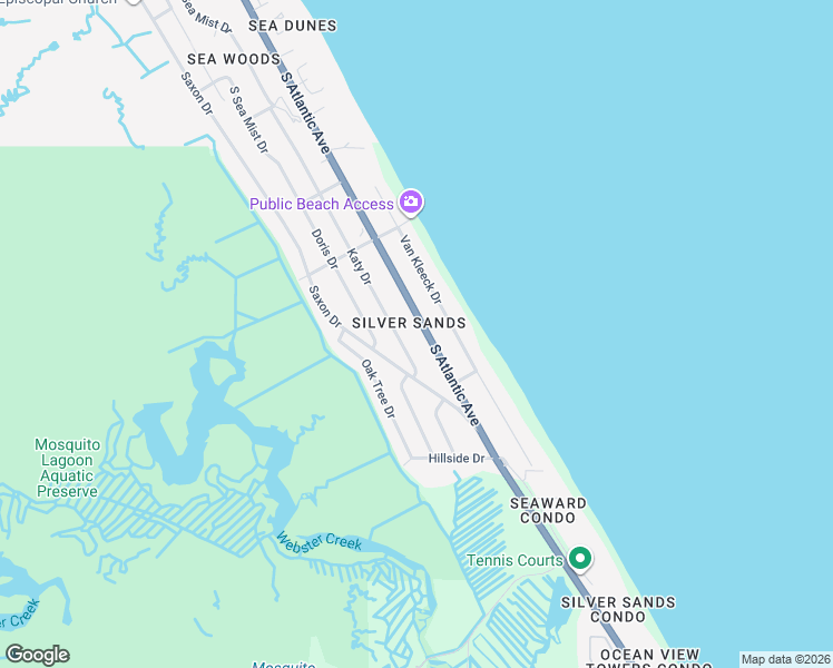 map of restaurants, bars, coffee shops, grocery stores, and more near 4630 South Atlantic Avenue in New Smyrna Beach