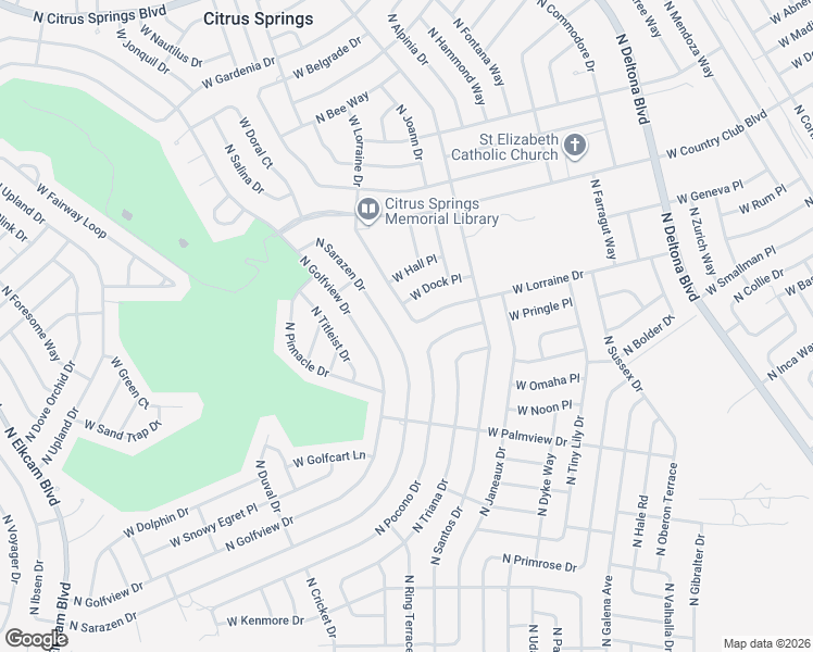 map of restaurants, bars, coffee shops, grocery stores, and more near 8499 North Sarazen Drive in Citrus Springs
