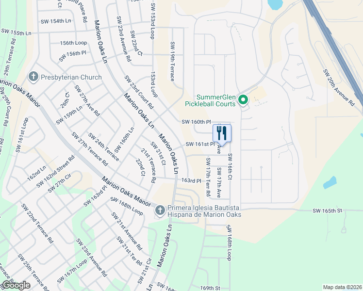 map of restaurants, bars, coffee shops, grocery stores, and more near 16125 Southwest 23rd Court Road in Ocala
