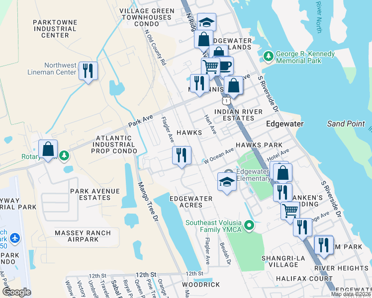 map of restaurants, bars, coffee shops, grocery stores, and more near 219 Flagler Avenue in Edgewater