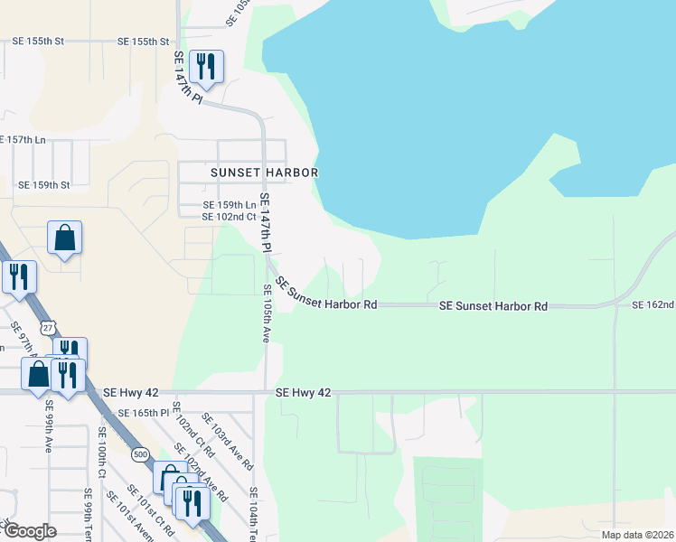 map of restaurants, bars, coffee shops, grocery stores, and more near 10785 Southeast Sunset Harbor Road in Marion County