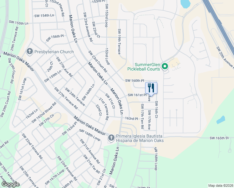 map of restaurants, bars, coffee shops, grocery stores, and more near 16051 Southwest 21st Court in Ocala