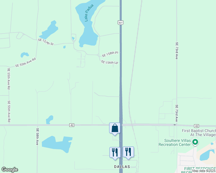 map of restaurants, bars, coffee shops, grocery stores, and more near 16170 U.S. 301 in Marion County