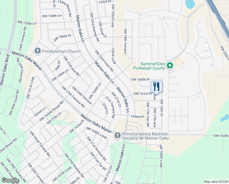 map of restaurants, bars, coffee shops, grocery stores, and more near 16051 Southwest 21st Court in Ocala