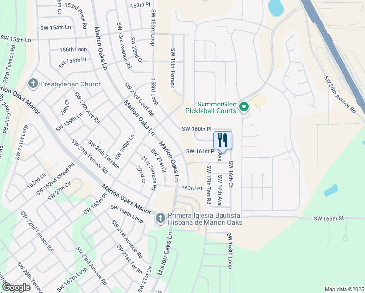 map of restaurants, bars, coffee shops, grocery stores, and more near 16125 Southwest 23rd Court Road in Ocala