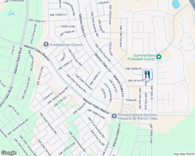 map of restaurants, bars, coffee shops, grocery stores, and more near 2405 Southwest 156th Loop in Ocala