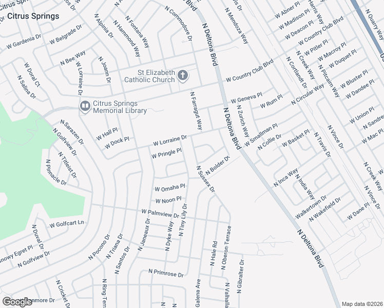 map of restaurants, bars, coffee shops, grocery stores, and more near 8501 North Tiny Lily Drive in Citrus Springs